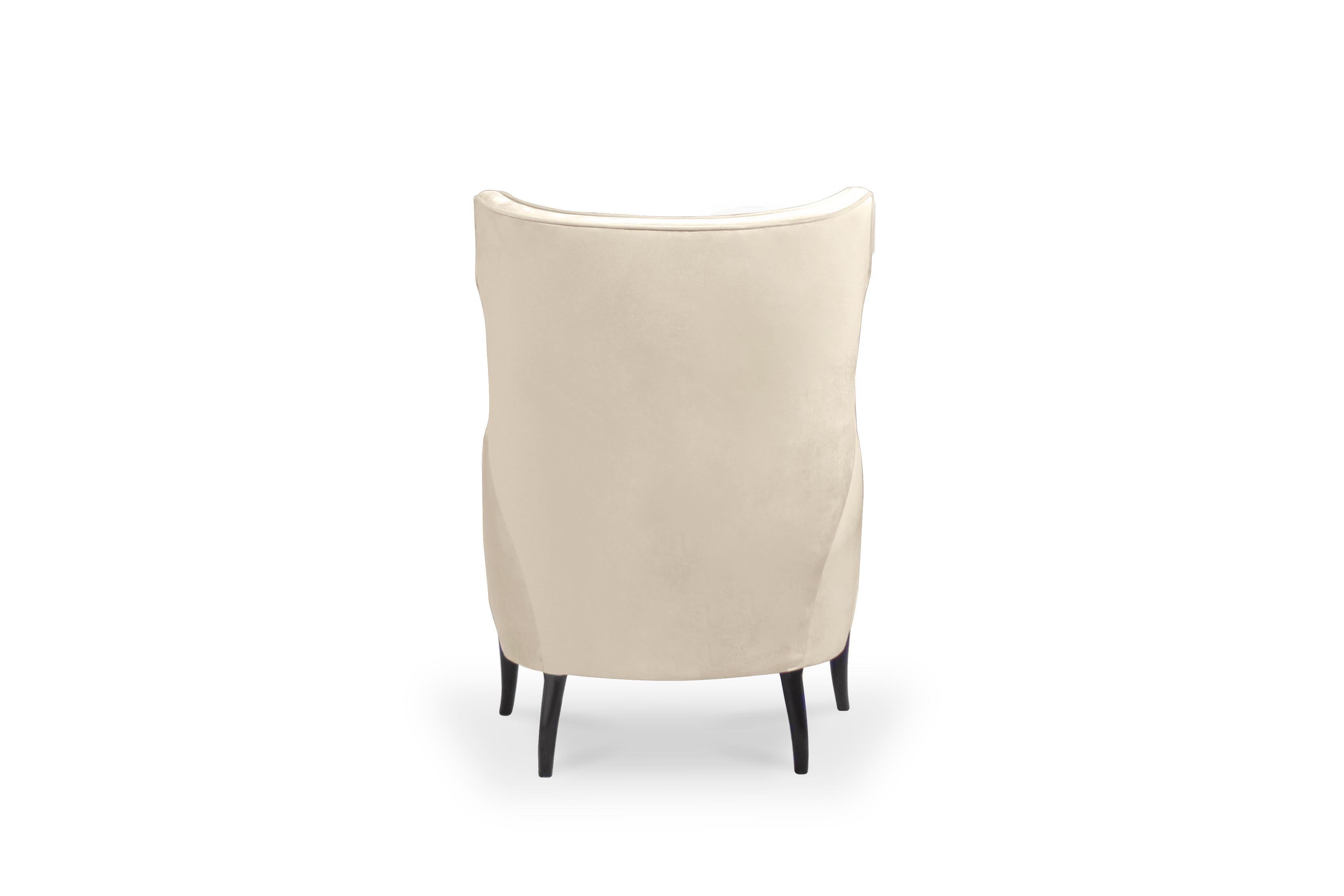 Modern Iguazu Armchair in Cotton Velvet and Matte Lacquered Legs For Sale