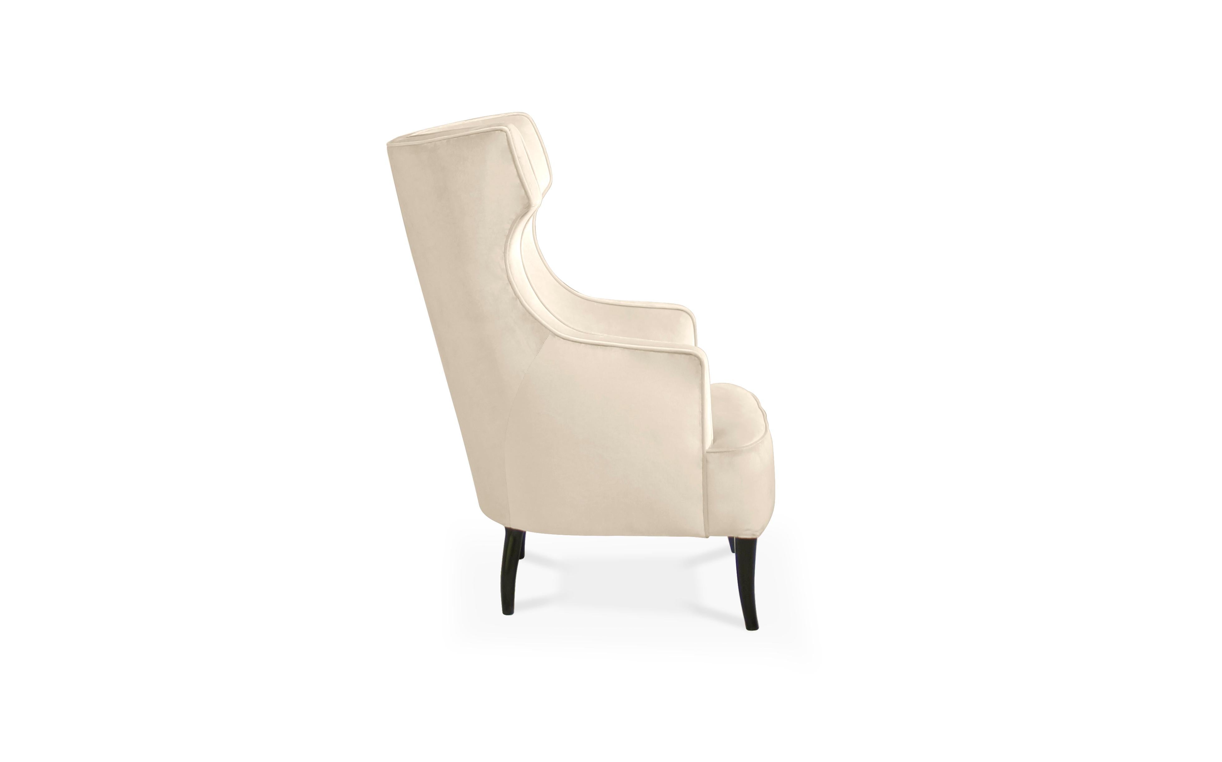 Iguazu Armchair in Cotton Velvet and Matte Lacquered Legs For Sale 1