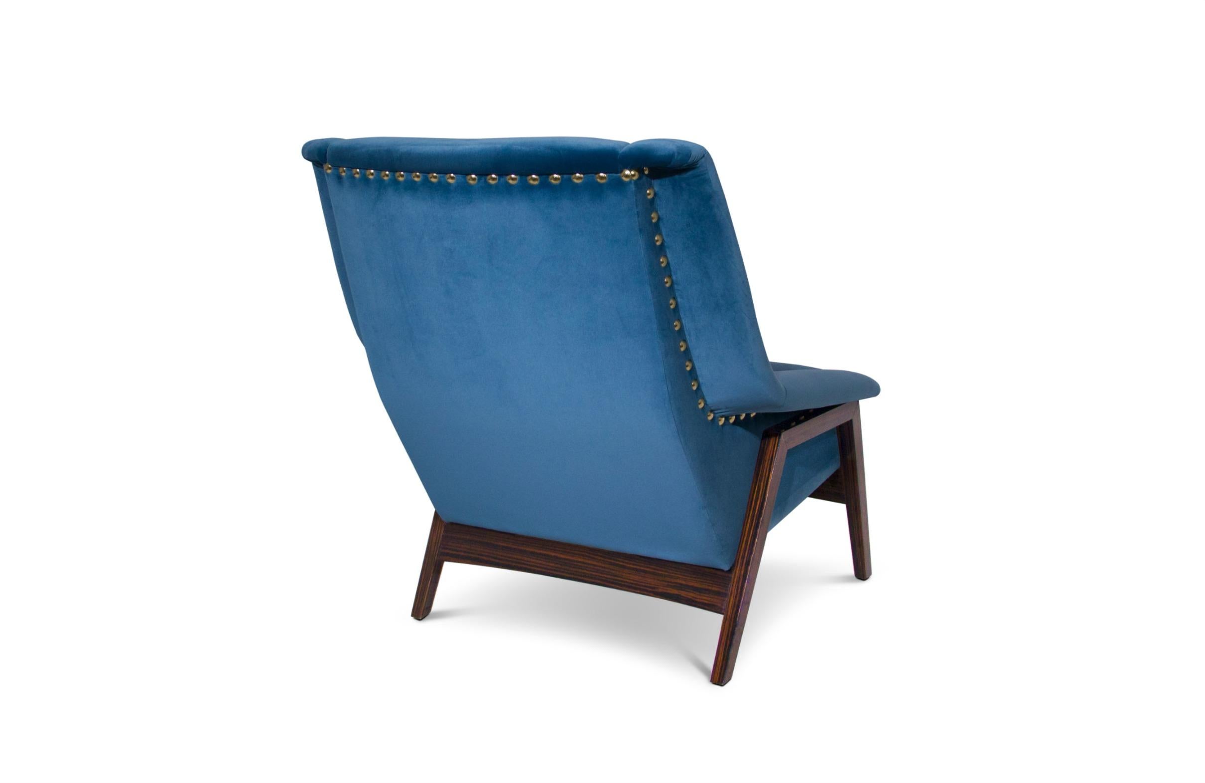 Inca Armchair in Cotton Velvet and Wood Veneer Legs by Brabbu In New Condition For Sale In New York, NY