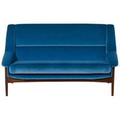 Inca Two Seat Sofa in Cotton Velvet with Wood Legs by Brabbu