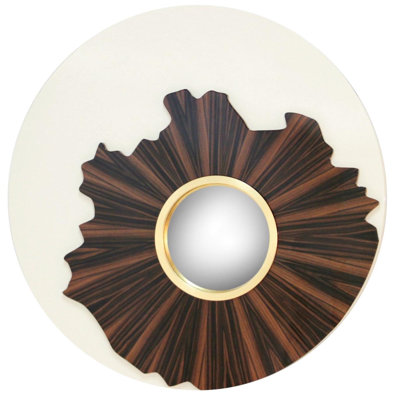 Iris Mirror with Wood and Ivory Lacquer Detail by Brabbu For Sale