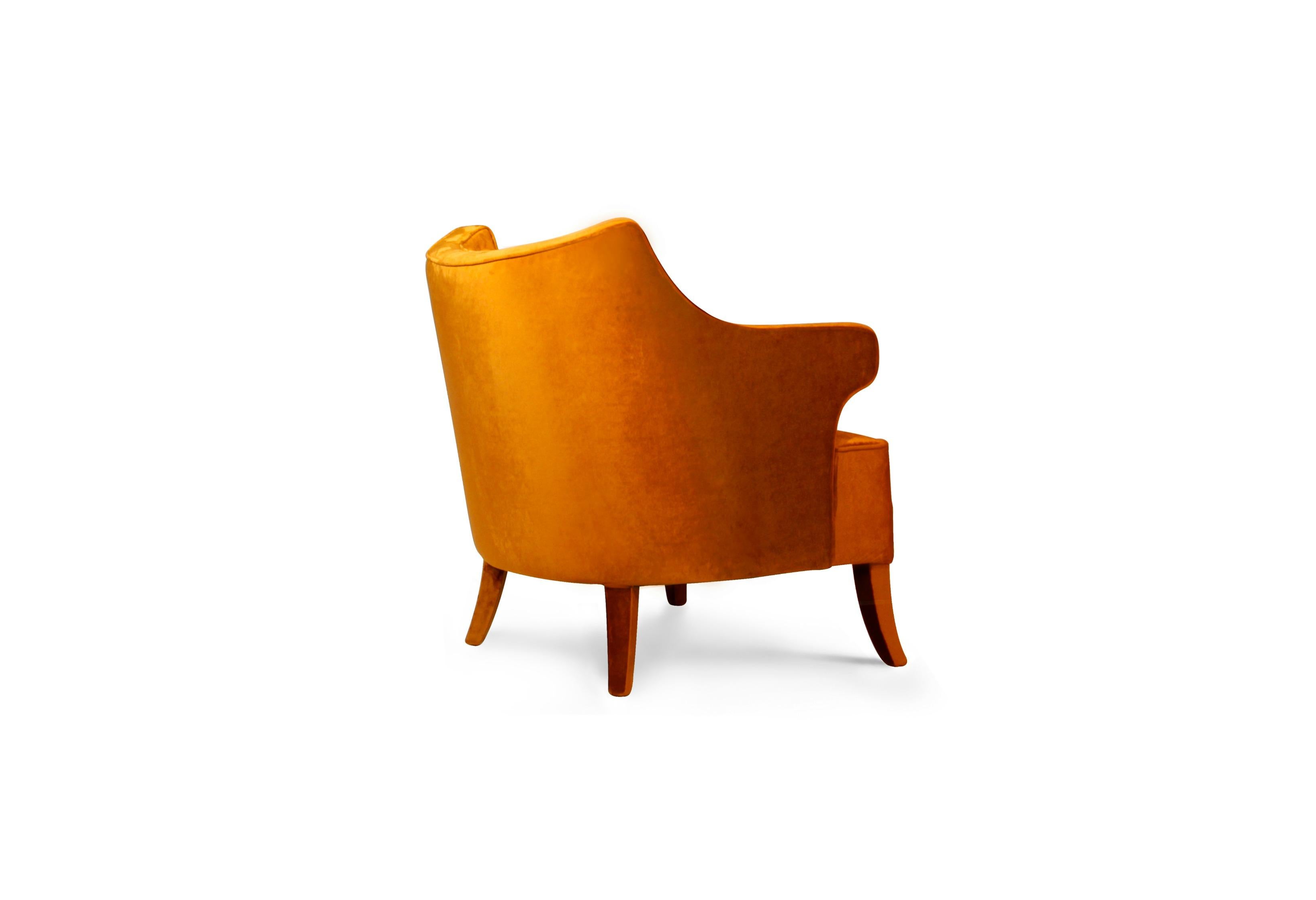 Modern Java Armchair in Cotton Velvet With Fully Upholstered Legs by Brabbu For Sale