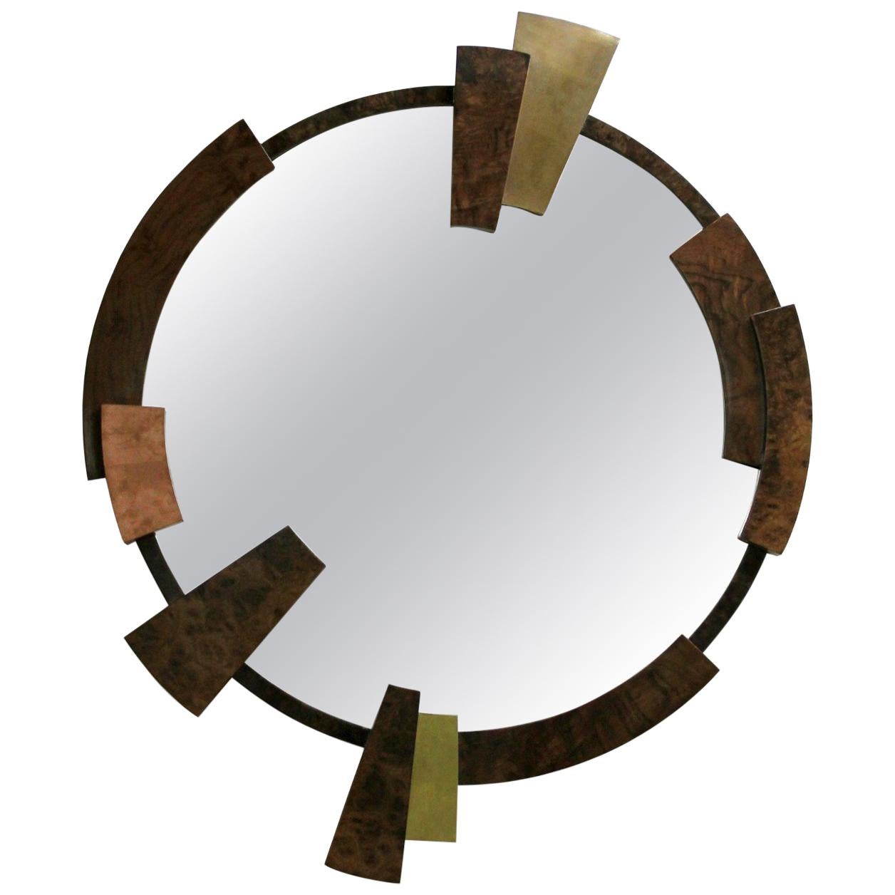 Kaamos Mirror with Walnut Root Veneer and Brass and Copper Detail by Brabbu For Sale