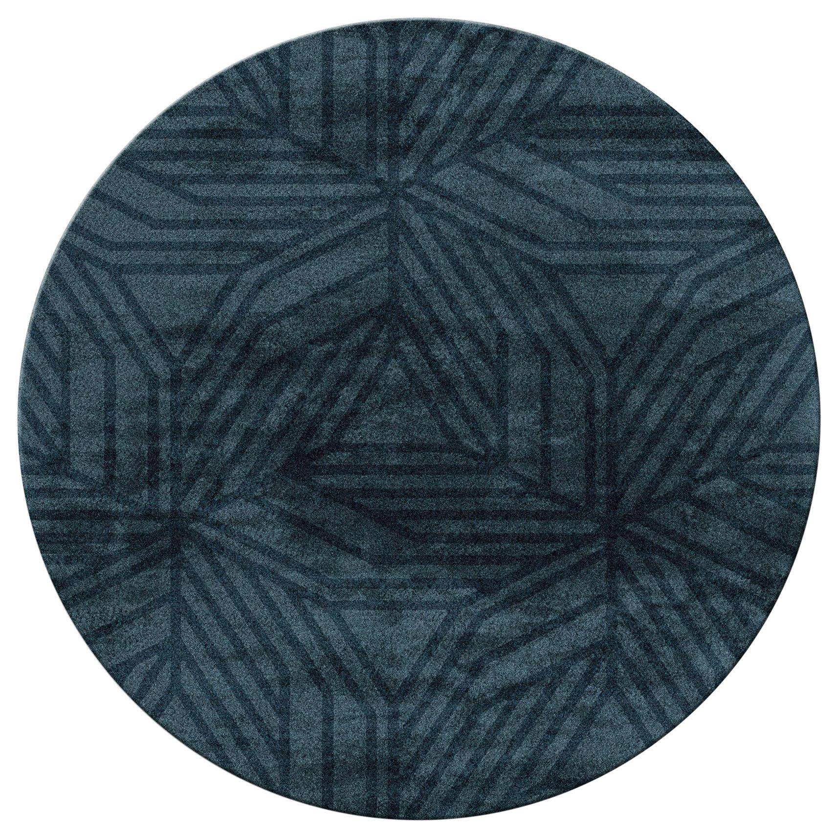 Kasai Circular HandTufted Tencel Rug II in Dark Blue and Brown For