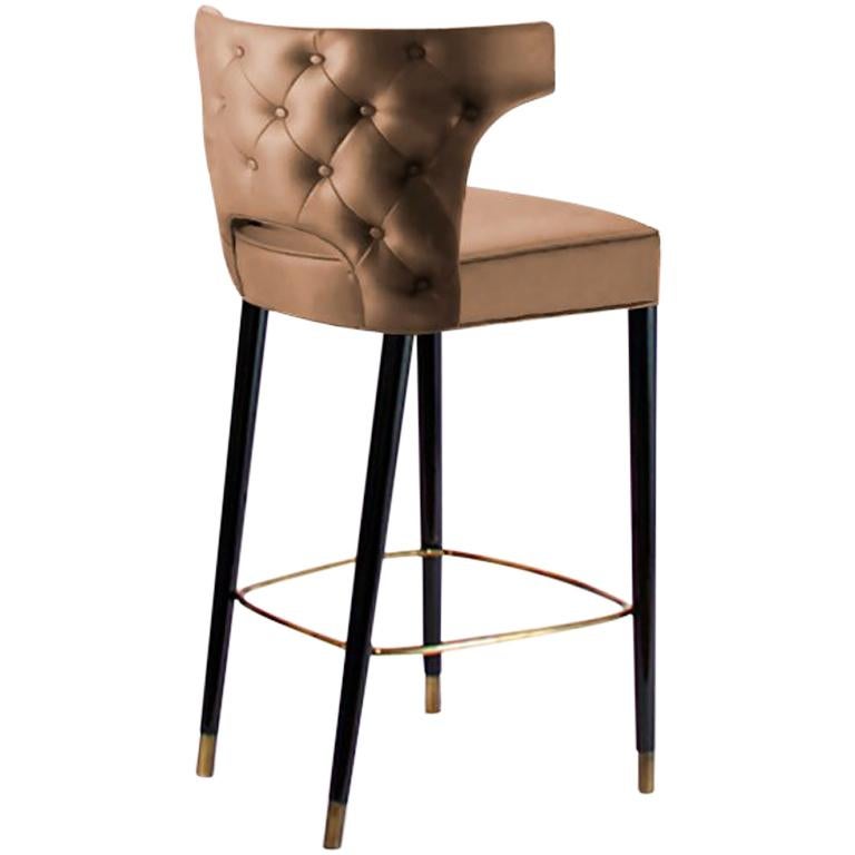 Kansas Counter Stool in Faux Leather With Aged Brass Details For Sale