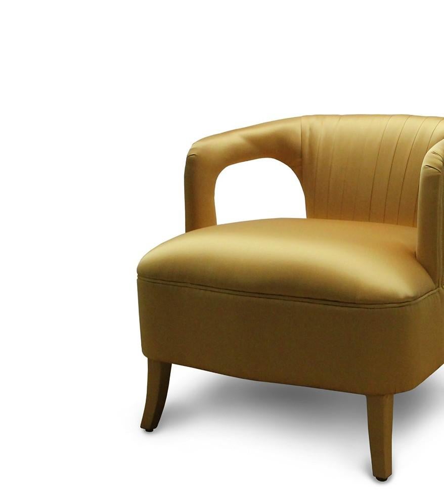 Art Deco Karoo Armchair in Gold Satin With Fully Upholstered Legs by Brabbu For Sale