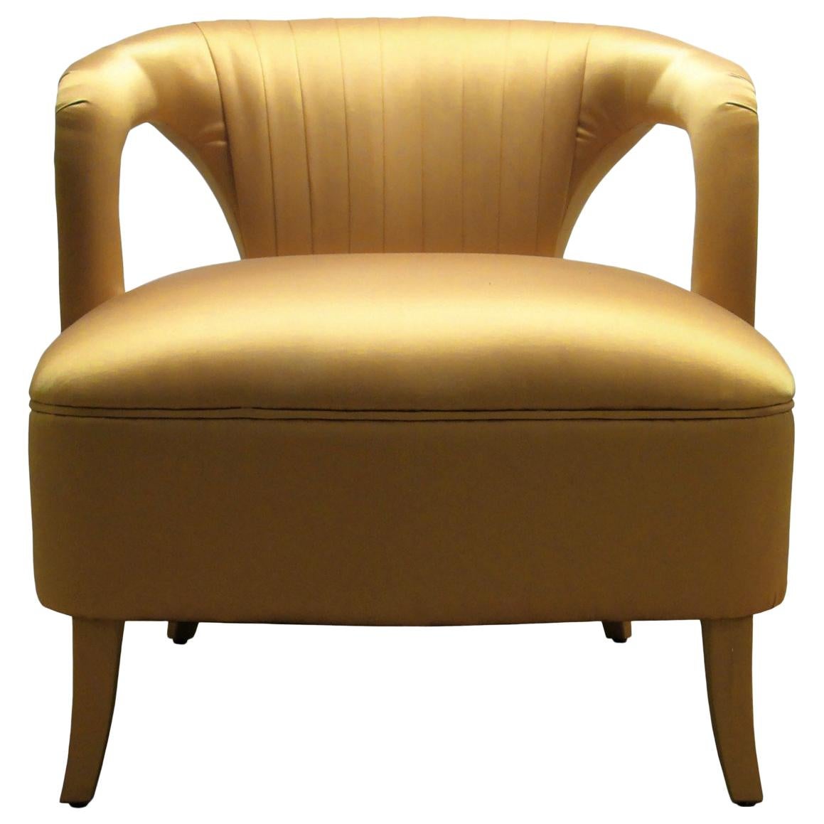 Karoo Armchair in Gold Satin With Fully Upholstered Legs by Brabbu For Sale