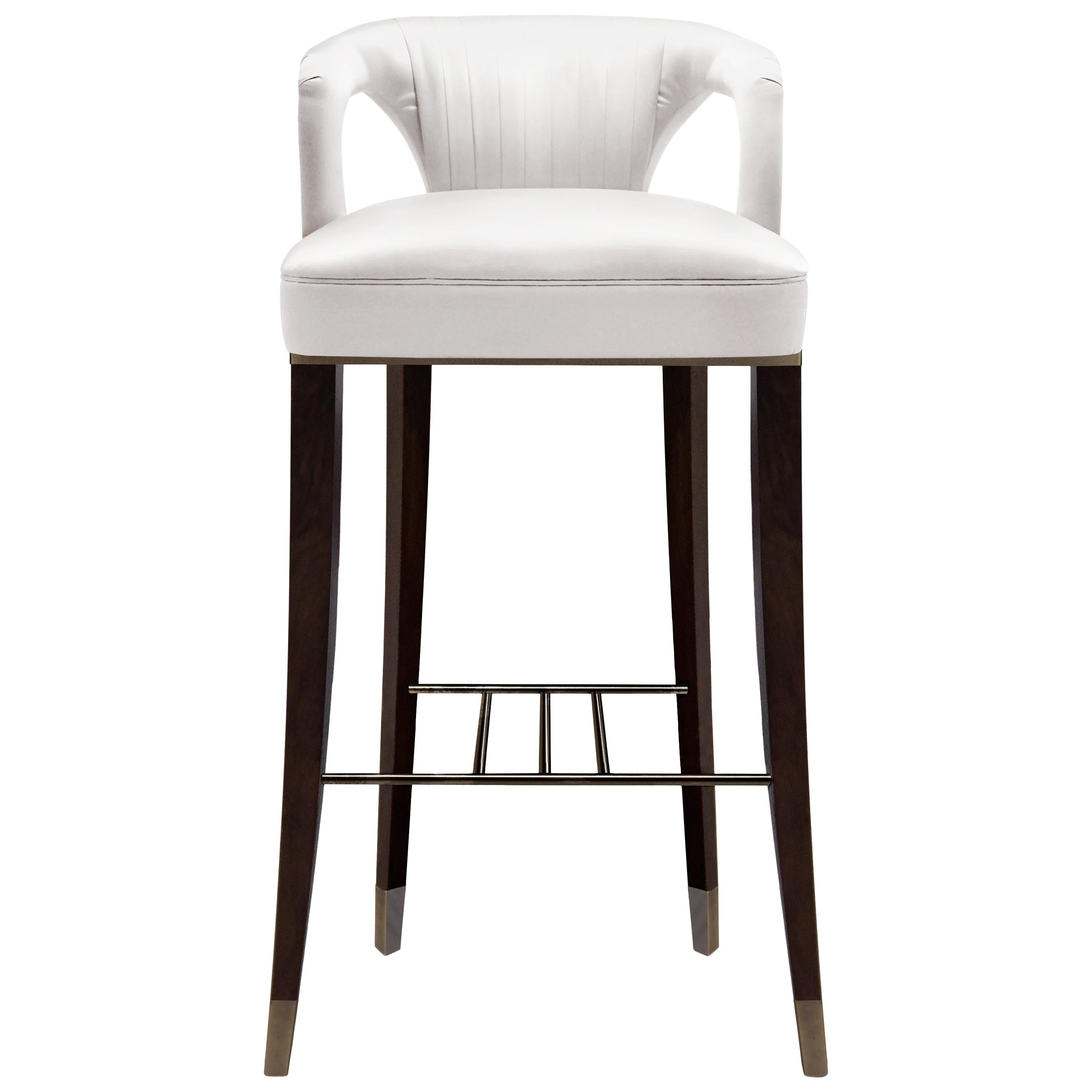 Karoo Bar Chair in Satin with Wood and Brass Detail For Sale