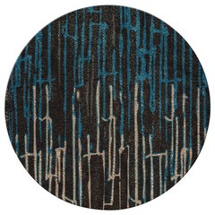 Kasai Circular Hand-Tufted Tencel Rug II in Dark Blue & Brown