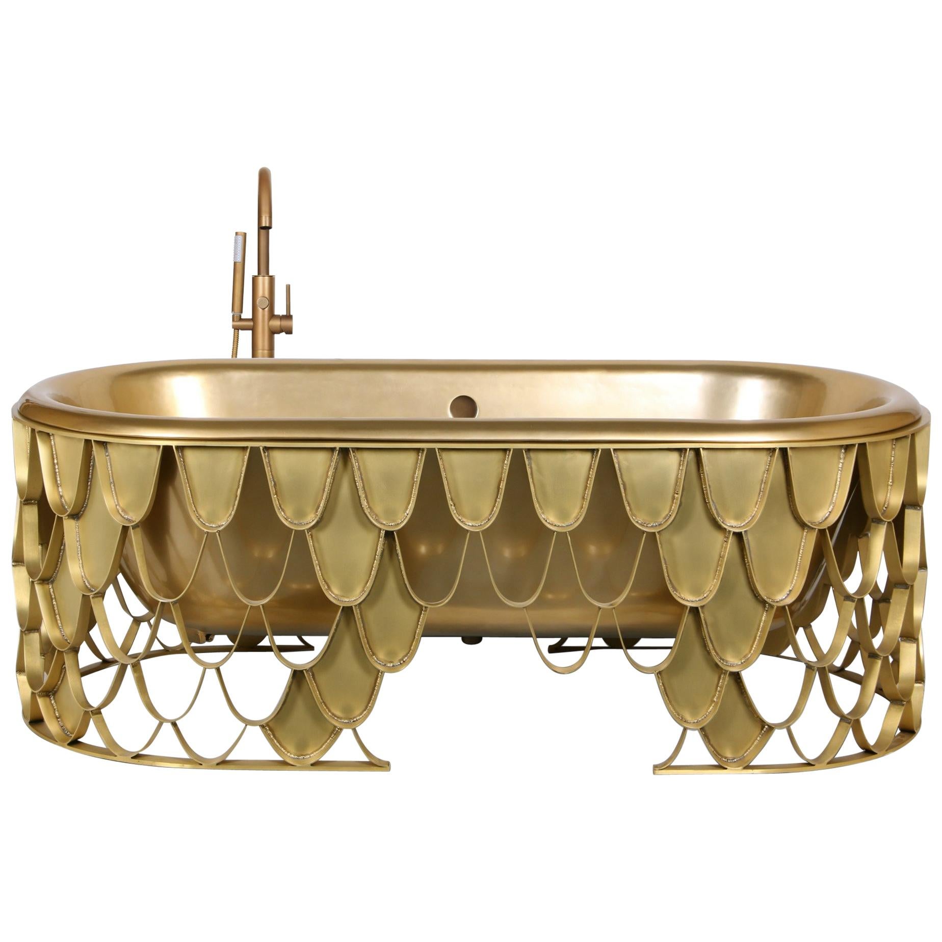 Koi Bathtub in Brushed Iron and Base Brass