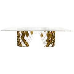 Koi II Dining Table in Brass with Rectangular Acrylic Top by Brabbu