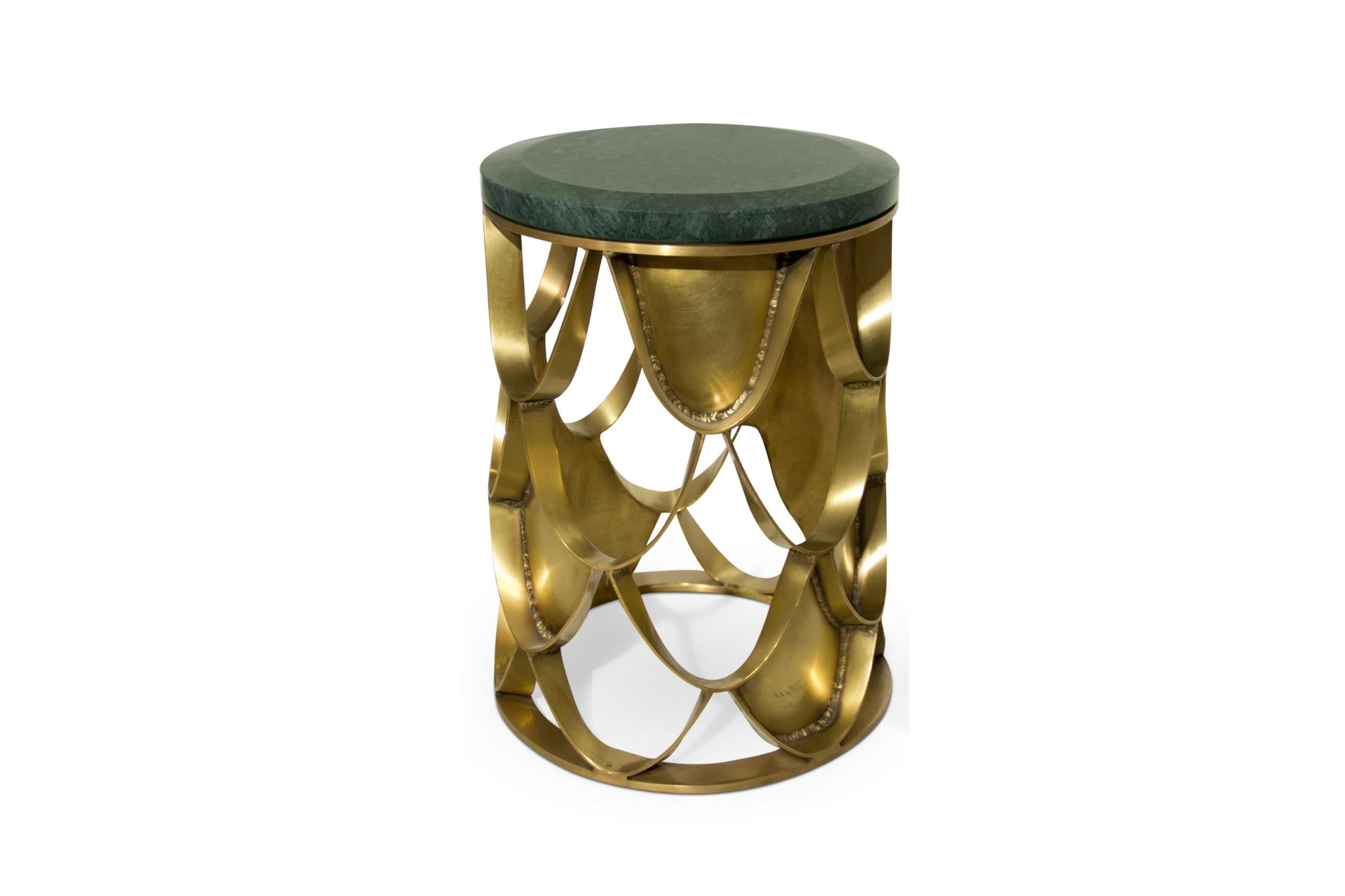 Art Deco Koi Side Table in Brass with Green Marble Top by Brabbu For Sale