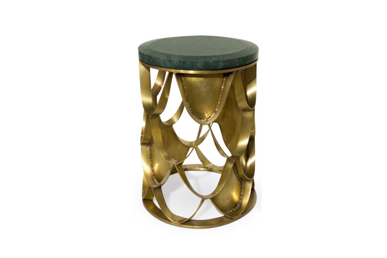 Art Deco Koi Side Table in Brass with Green Marble Top For Sale