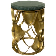 Koi Side Table in Brass with Green Marble Top by Brabbu