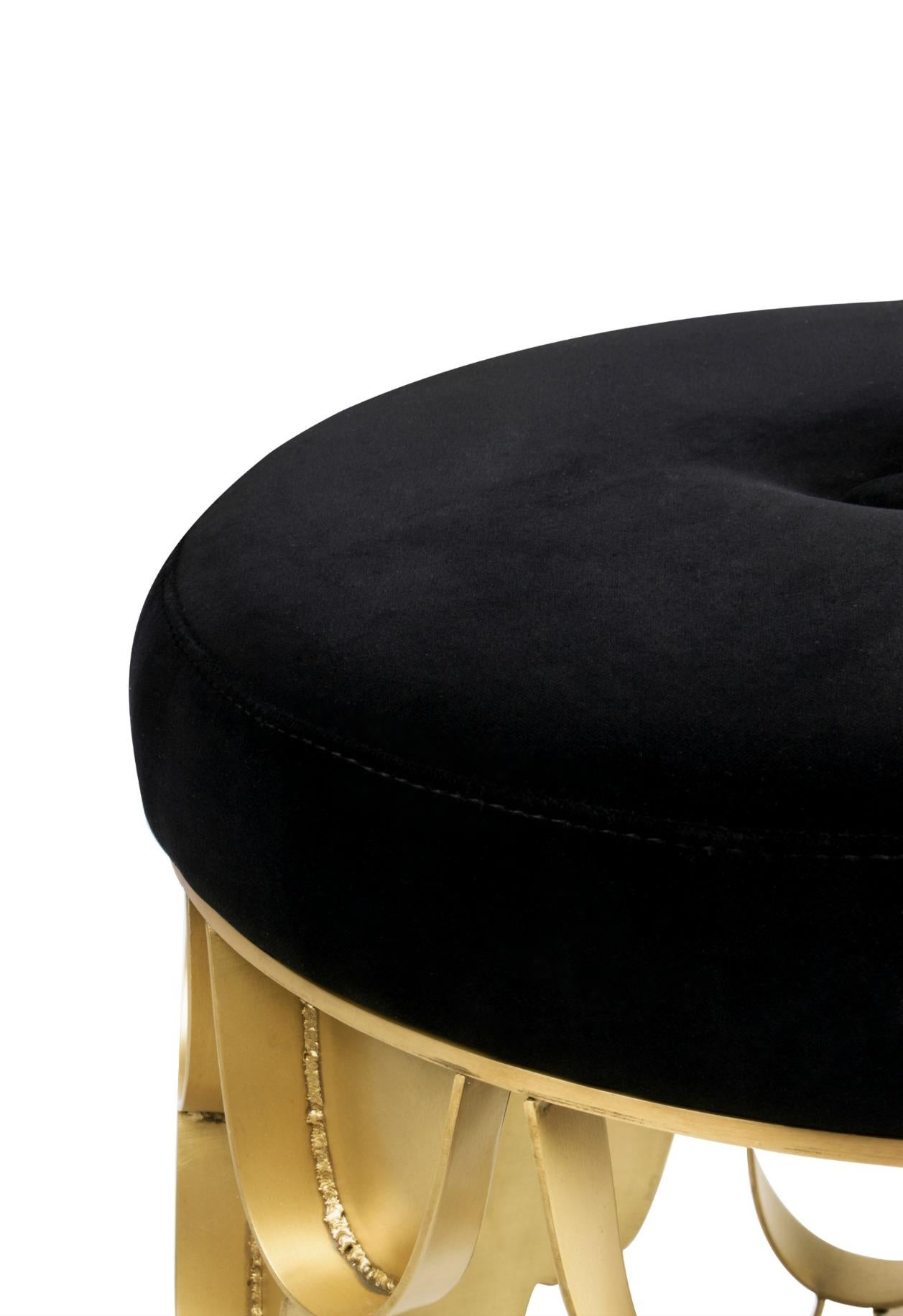 Contemporary Koi Stool in Cotton Velvet with Brass Base For Sale