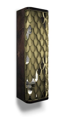 Koi Tall Storage in Black Lacquer and Brass Door