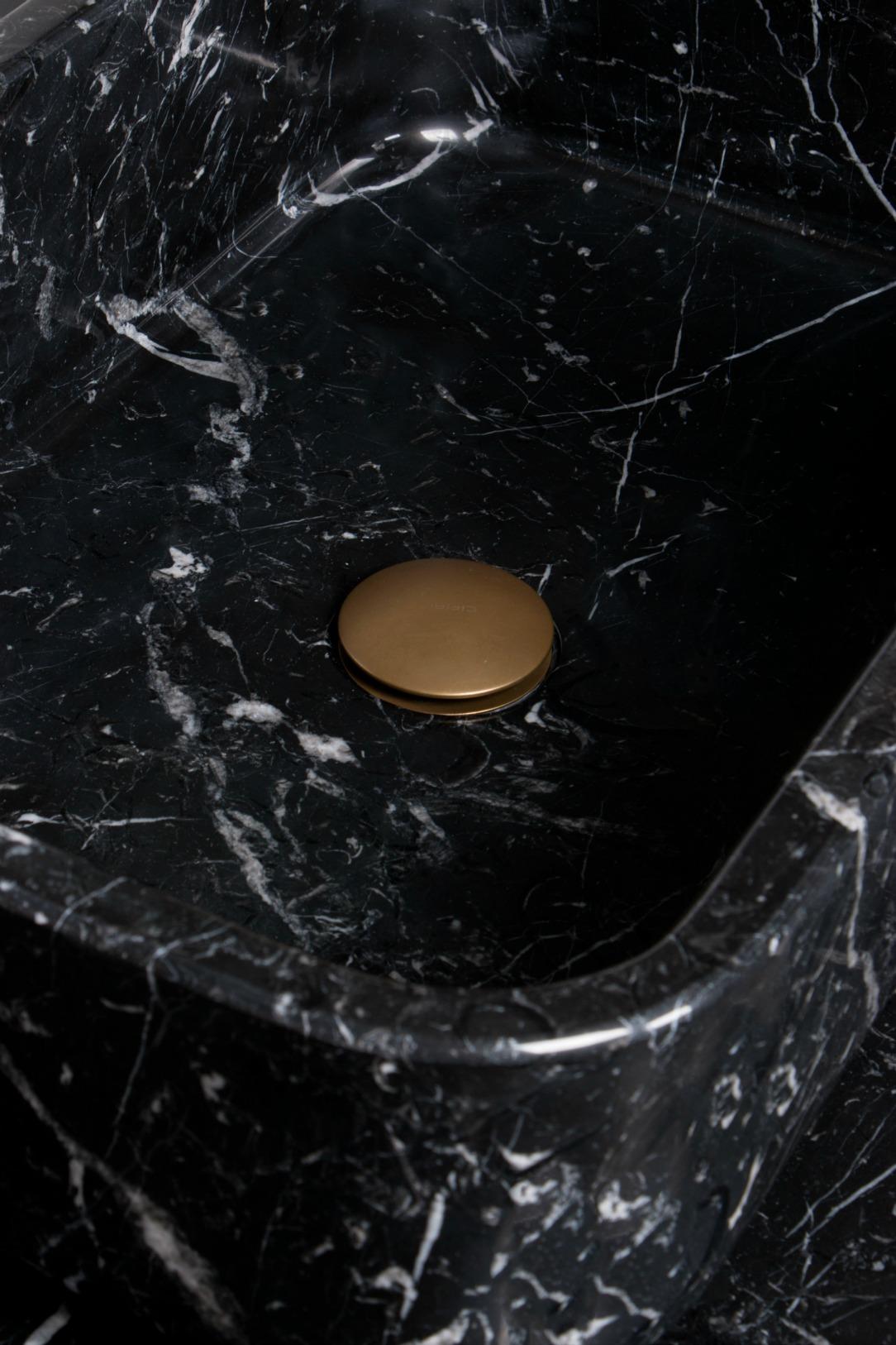Contemporary Koi Washbasin in Estremoz Marble Gray with Brass Base by Maison Valentina For Sale