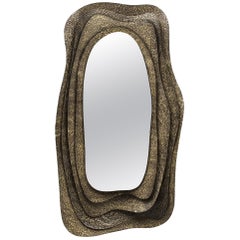 Kumi I Rectangular Mirror in Hammered Aged Brass by Brabbu