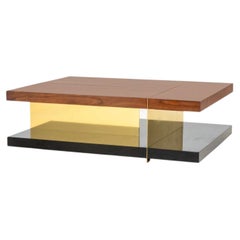 Brabbu Lallan Coffee Table, Walnut Top with Brass Undertier, Portugal