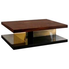 Lallan I Coffee Table with Palisander Wood Veneer and Brass Detail by Brabbu