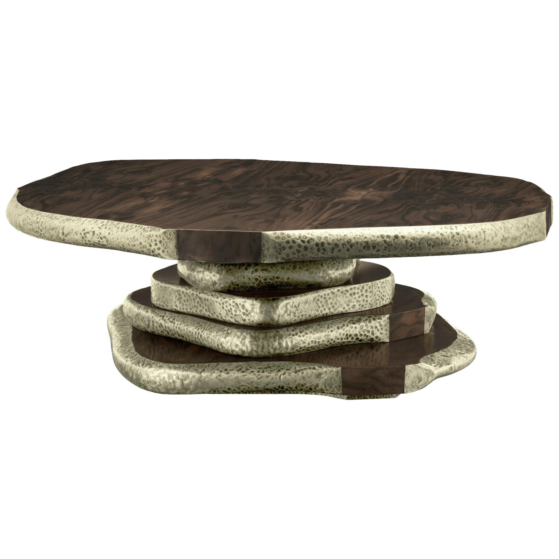 Latza Center Table in Wood & Brass For Sale