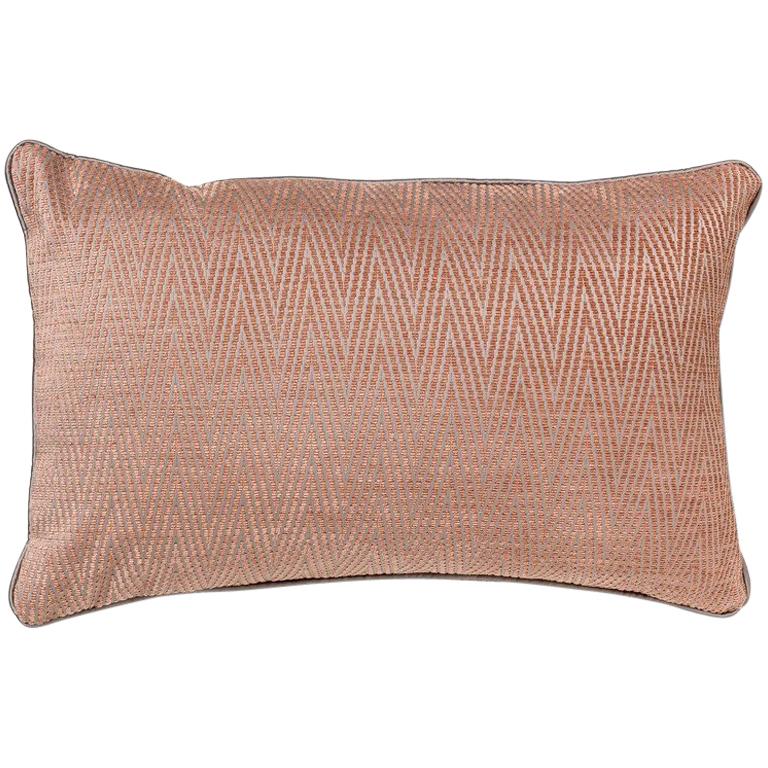 Brabbu Lotus Pillow in Salmon Twill with Zig-Zag Pattern For Sale