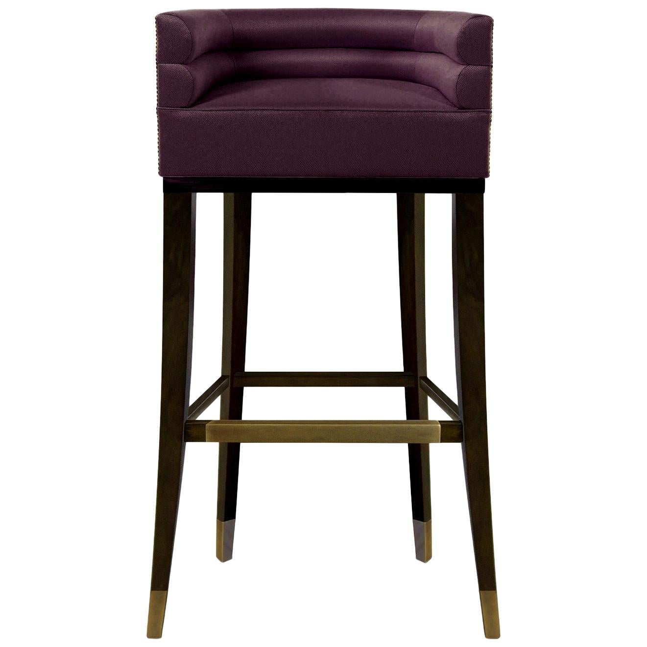 Maa Bar Chair With Matte Varnish Legs and Brass Details by Brabbu For Sale