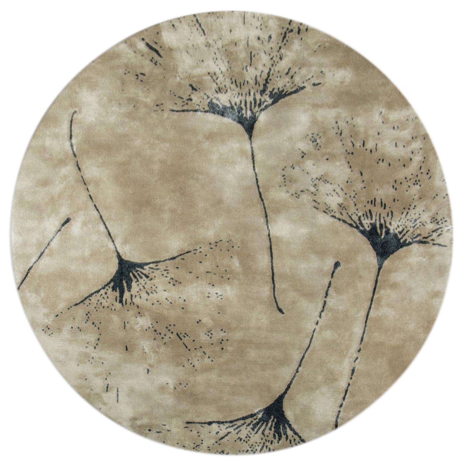 Macushi Circular Tufted Tencel Rug II in Sand with Tree Pattern For Sale
