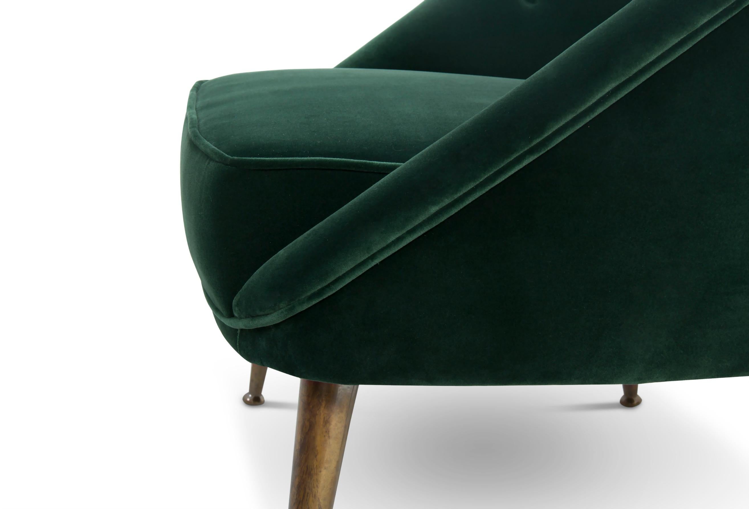 Mid-Century Modern Malay Armchair in Cotton Velvet With Matte Aged Brass Base For Sale