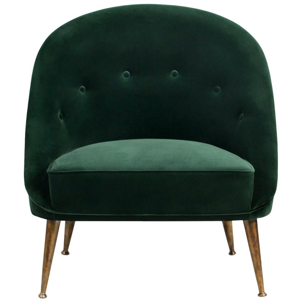 Malay Armchair in Cotton Velvet With Matte Aged Brass Base For Sale