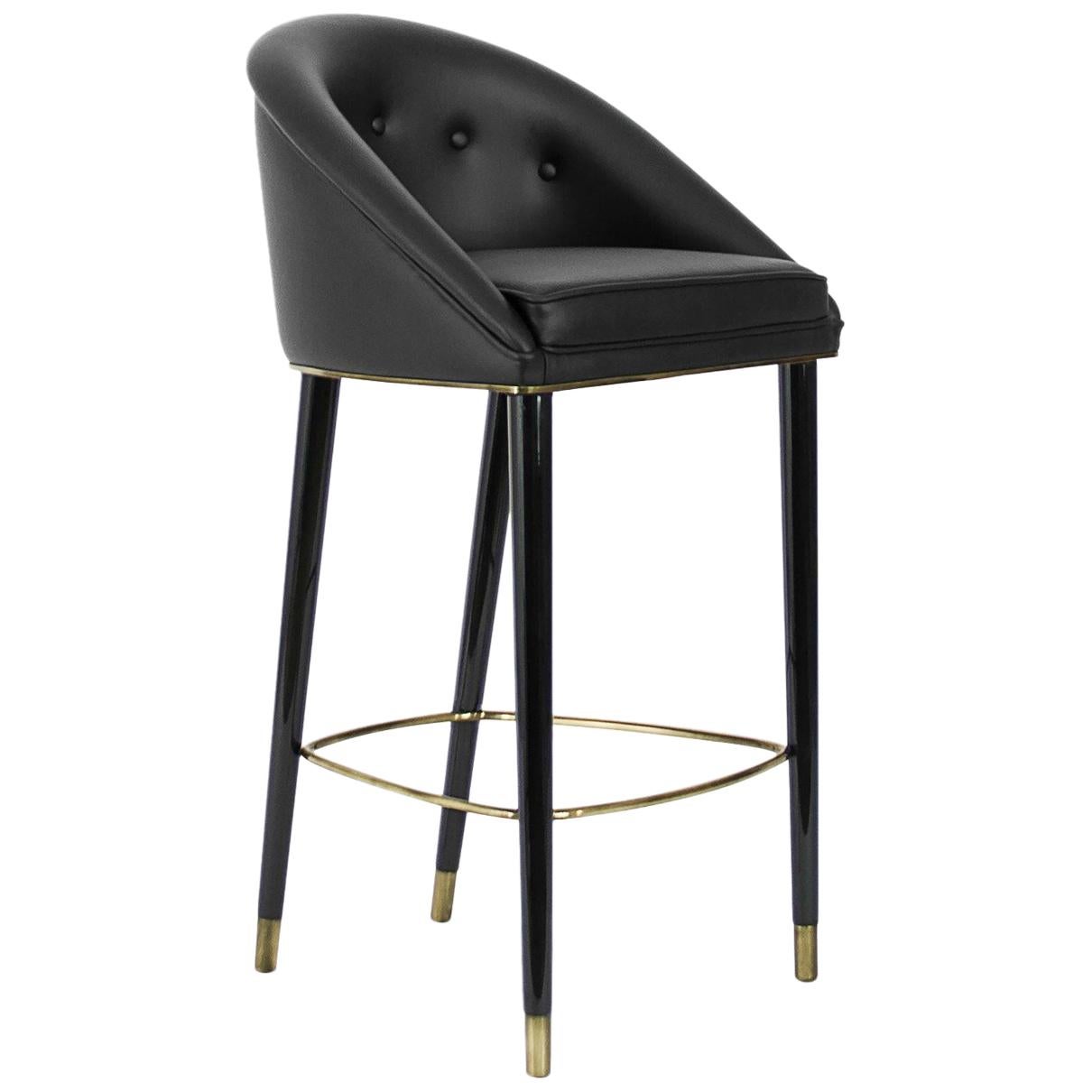 Malay Bar Chair in Faux Leather with Aged Brass Details For Sale