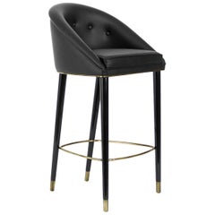 Malay Bar Chair in Faux Leather with Aged Brass Details