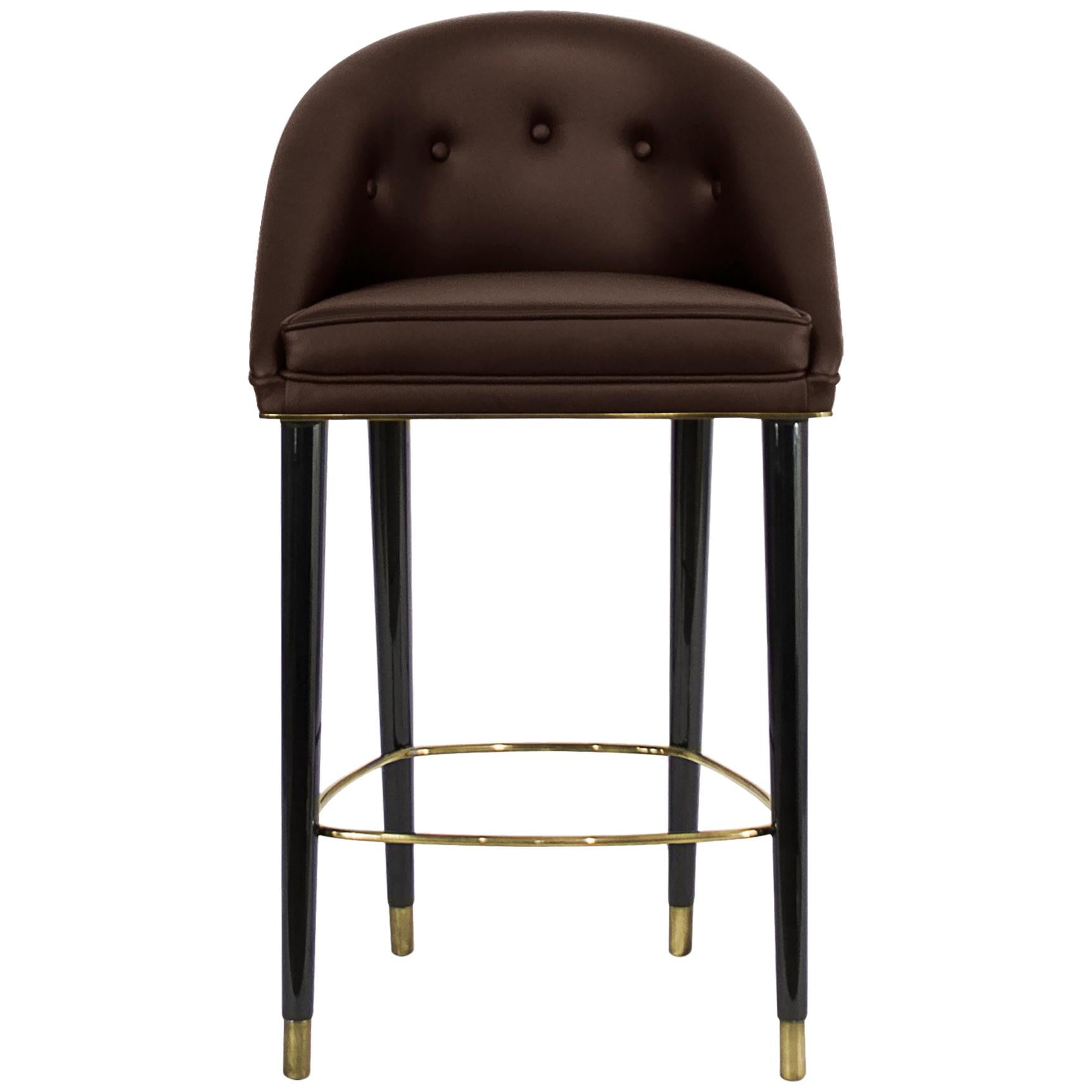 Malay Counter Stool With Brass Details And Glossy Lacquered Legs by Brabbu For Sale