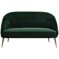 Malay 2 Seat Sofa in Cotton Velvet with Wood & Brass Legs