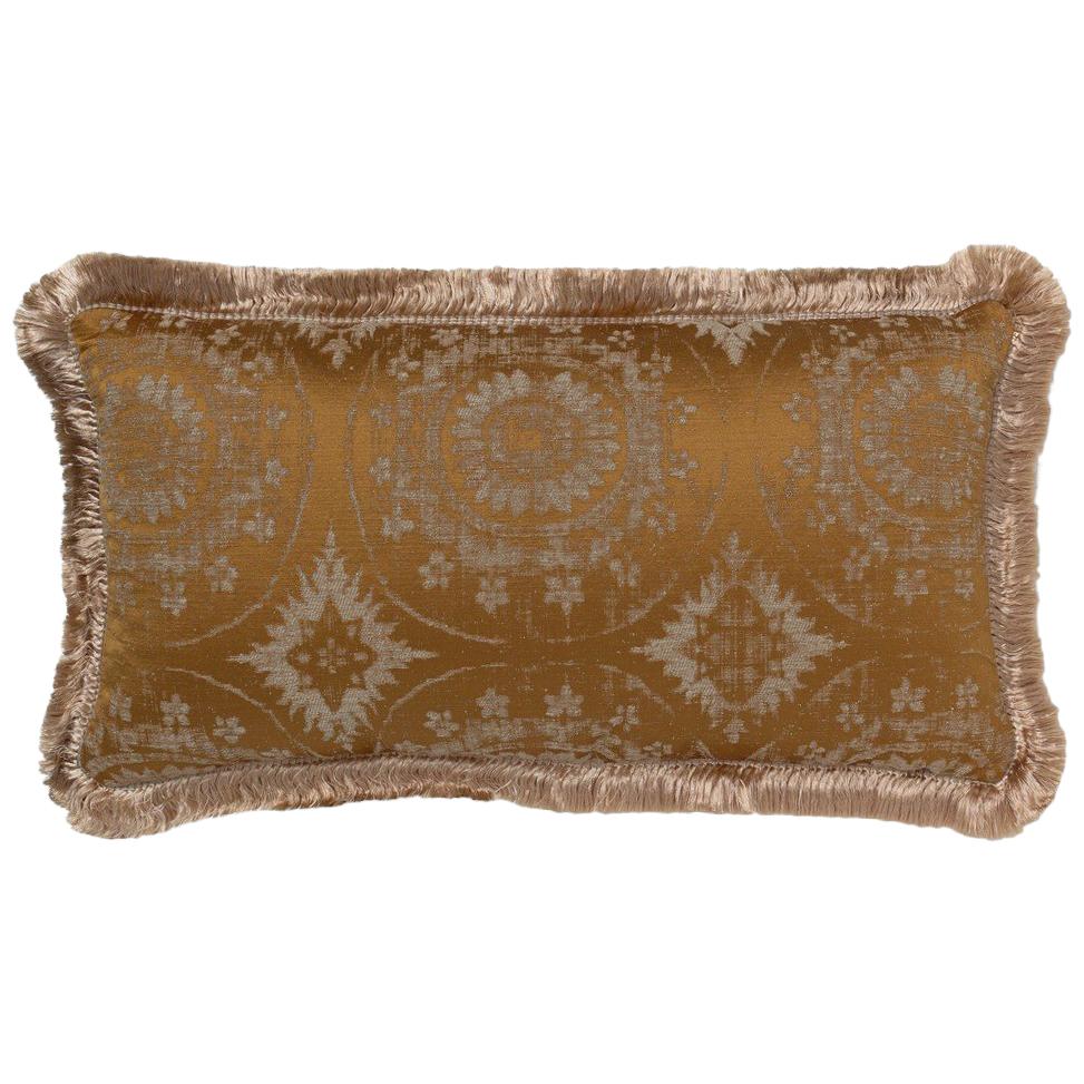 Brabbu Mandala Pillow in Gold Linen For Sale