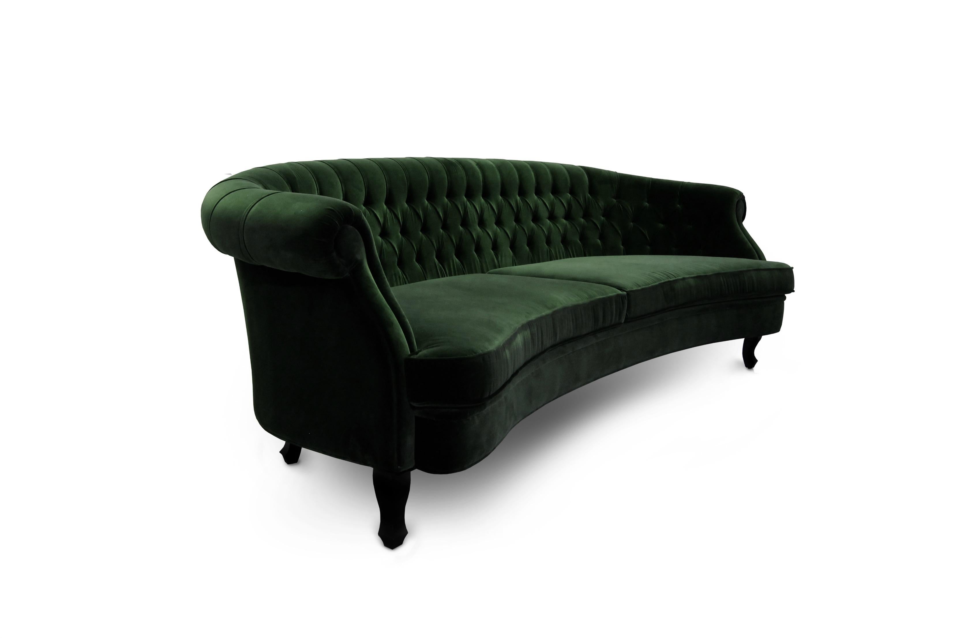 Art Deco Maree Sofa in Cotton Velvet With Matte Lacquered Base by Brabbu For Sale