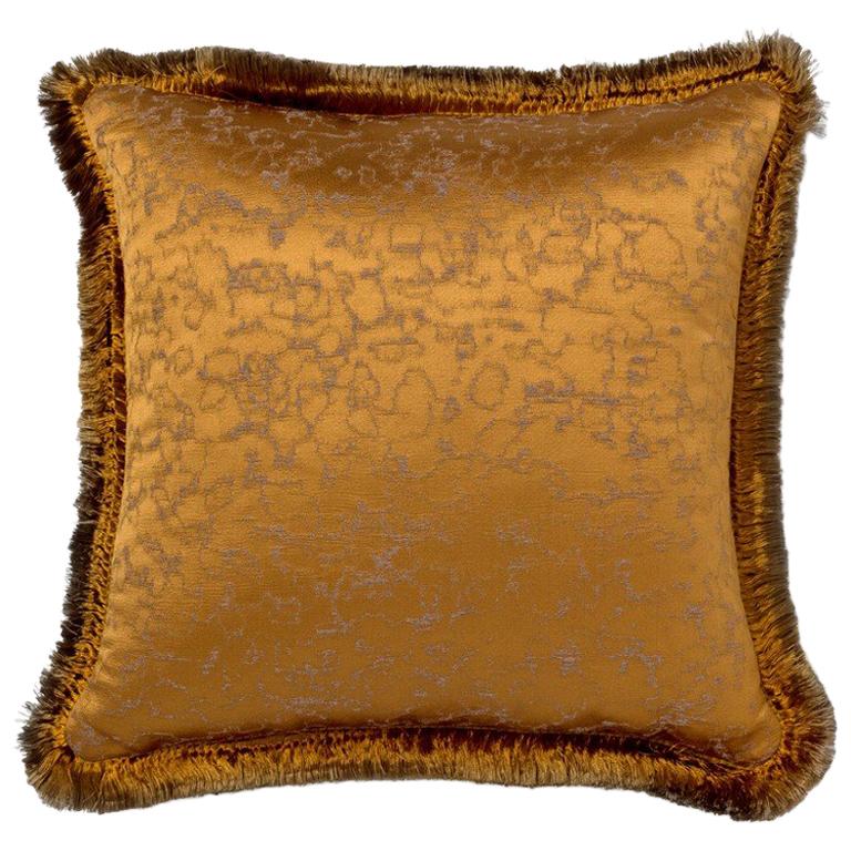 2 Brabbu Marmur Pillow in Gold Satin with Tassles For Sale
