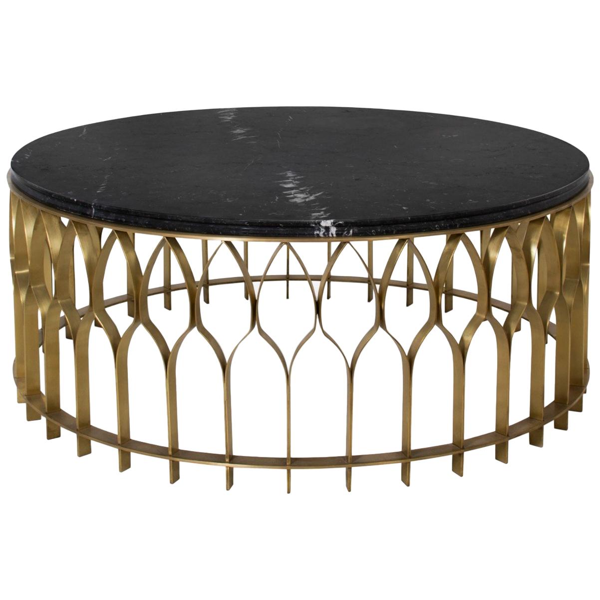 Mecca I Center Table with Black Marble Top and Brass Base by Brabbu For Sale