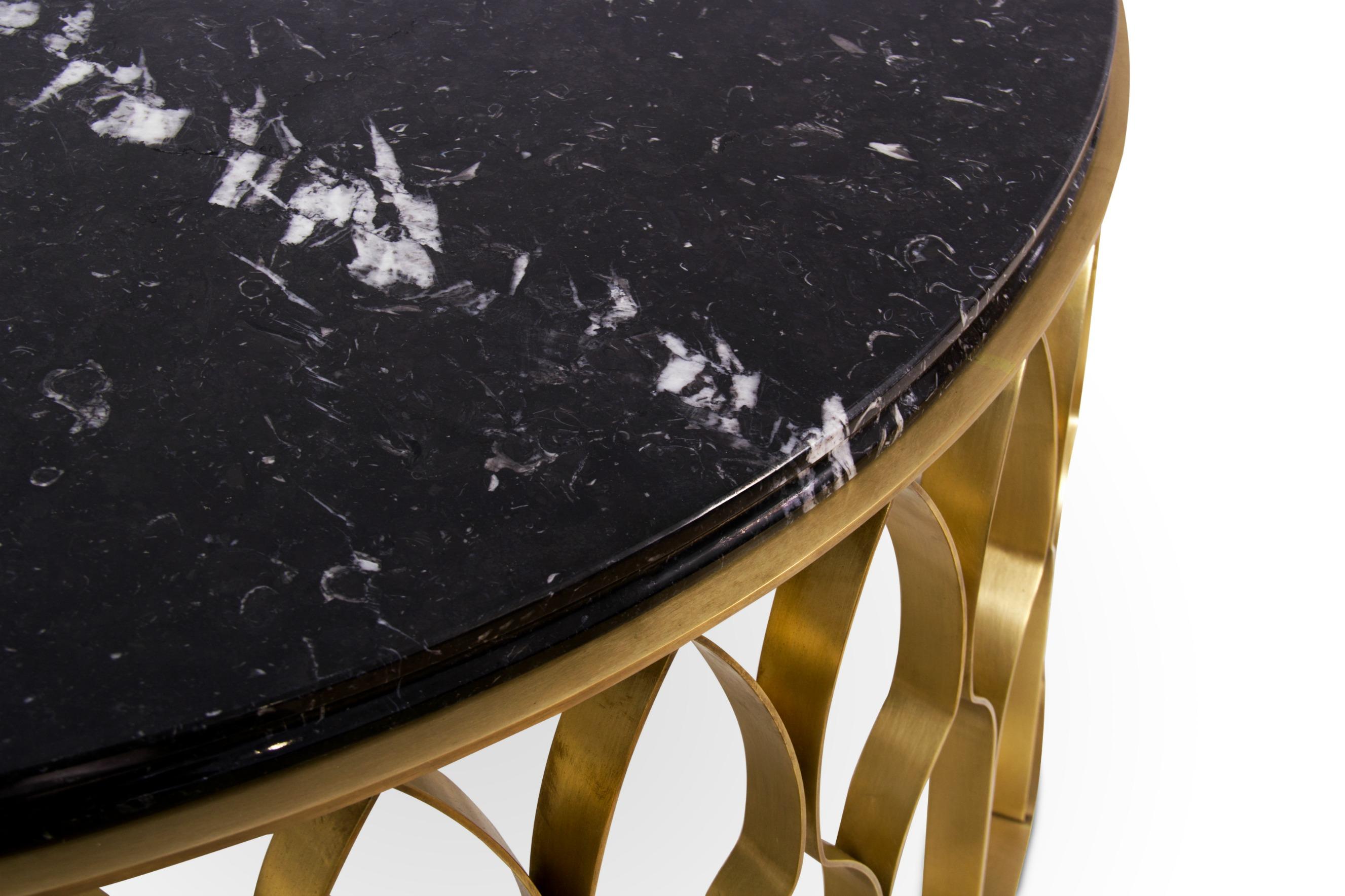 Mid-Century Modern Mecca II Center Table with Black Marble Top and Brass Base by Brabbu For Sale