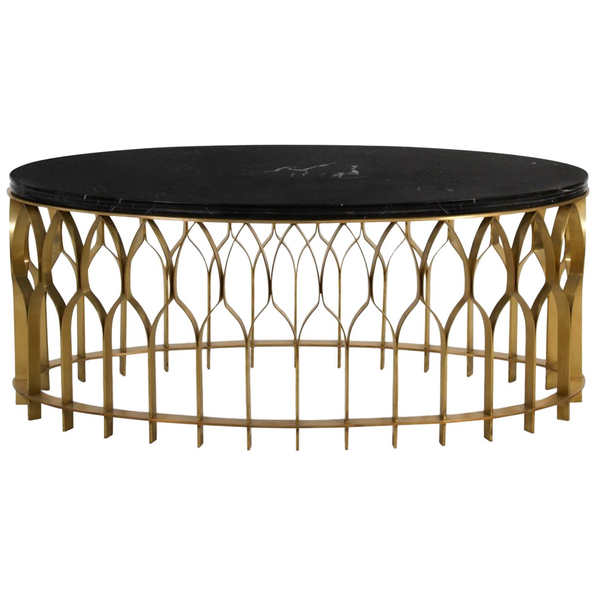 Mecca II Center Table with Black Marble Top and Brass Base by Brabbu For Sale