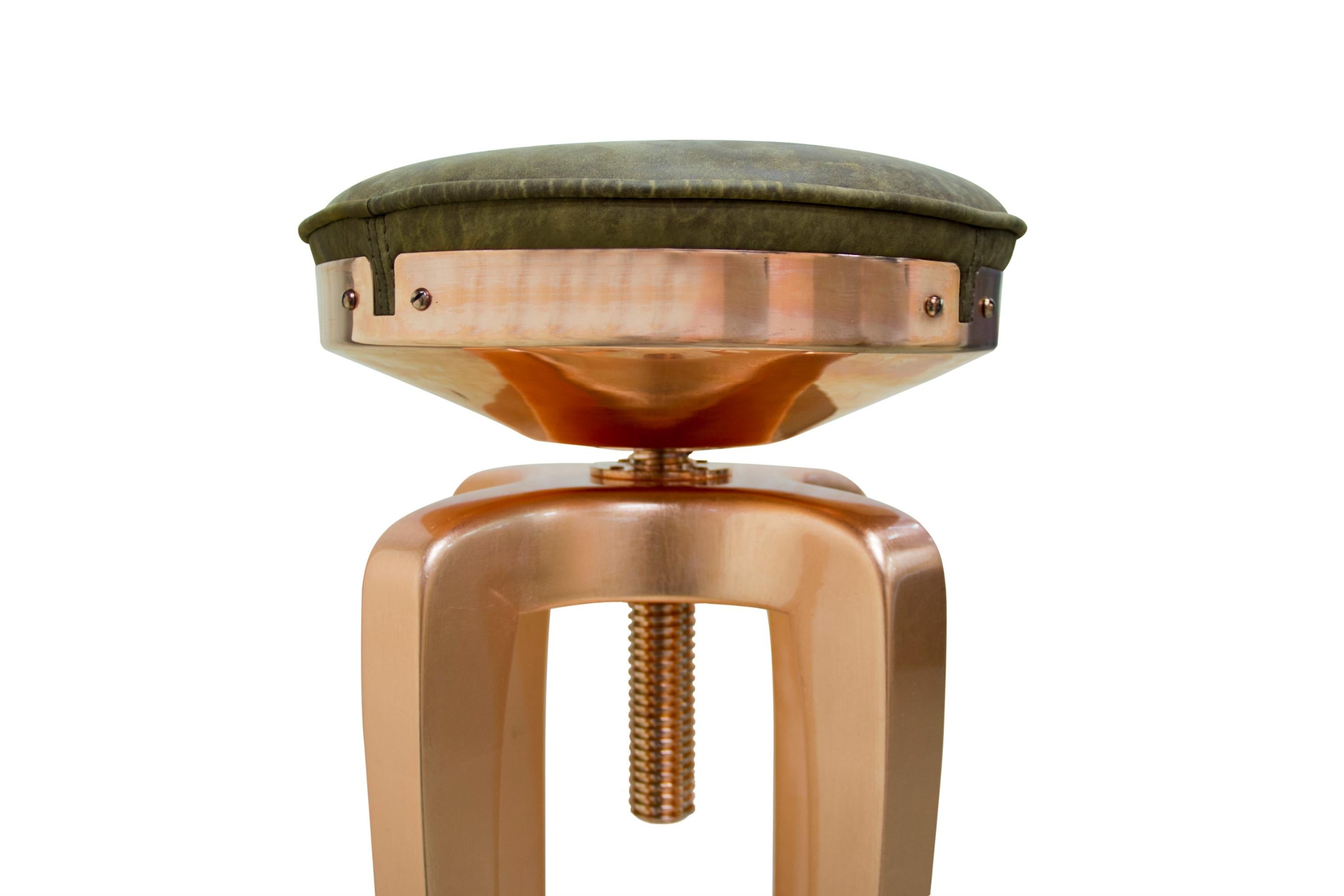 Art Deco Mohawk Stool with Leather Seat and Polished Brass Legs For Sale