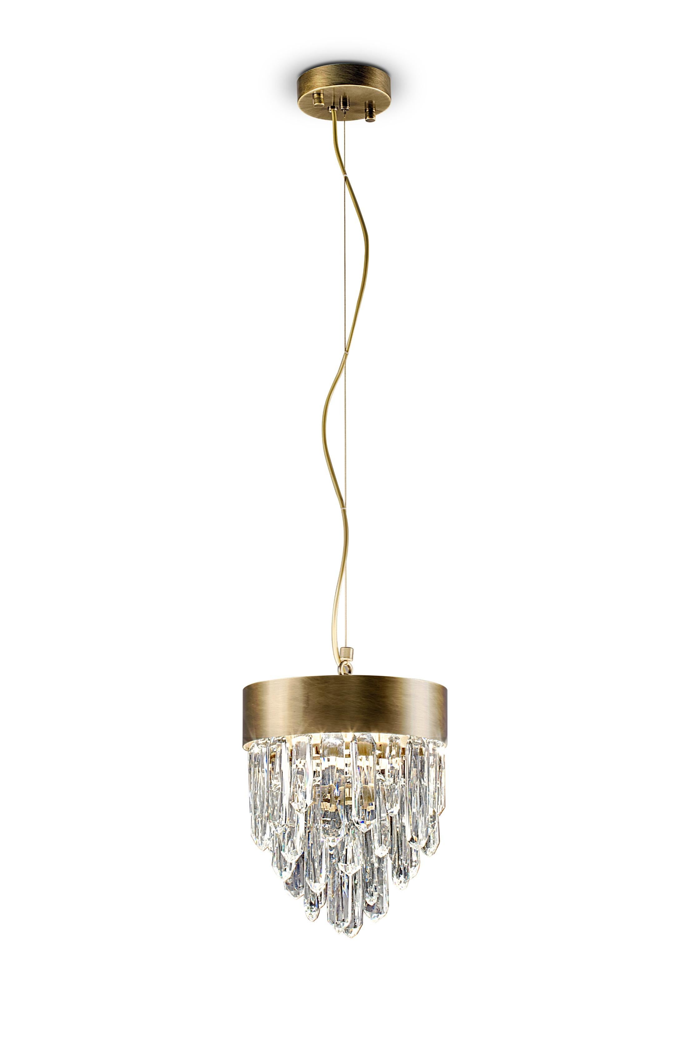 Art Deco Naicca Pendant Light in Brushed Brass & Quartz For Sale