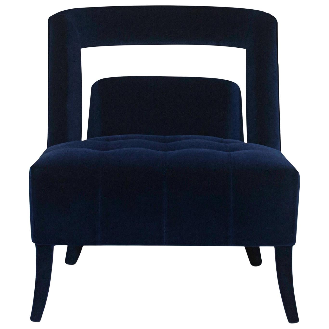 Naj Armchair in Cotton Velvet and Fully Upholstered Legs For Sale