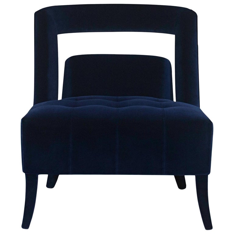 Brabbu Naj Armchair in Navy Cotton Velvet For Sale at 1stdibs
