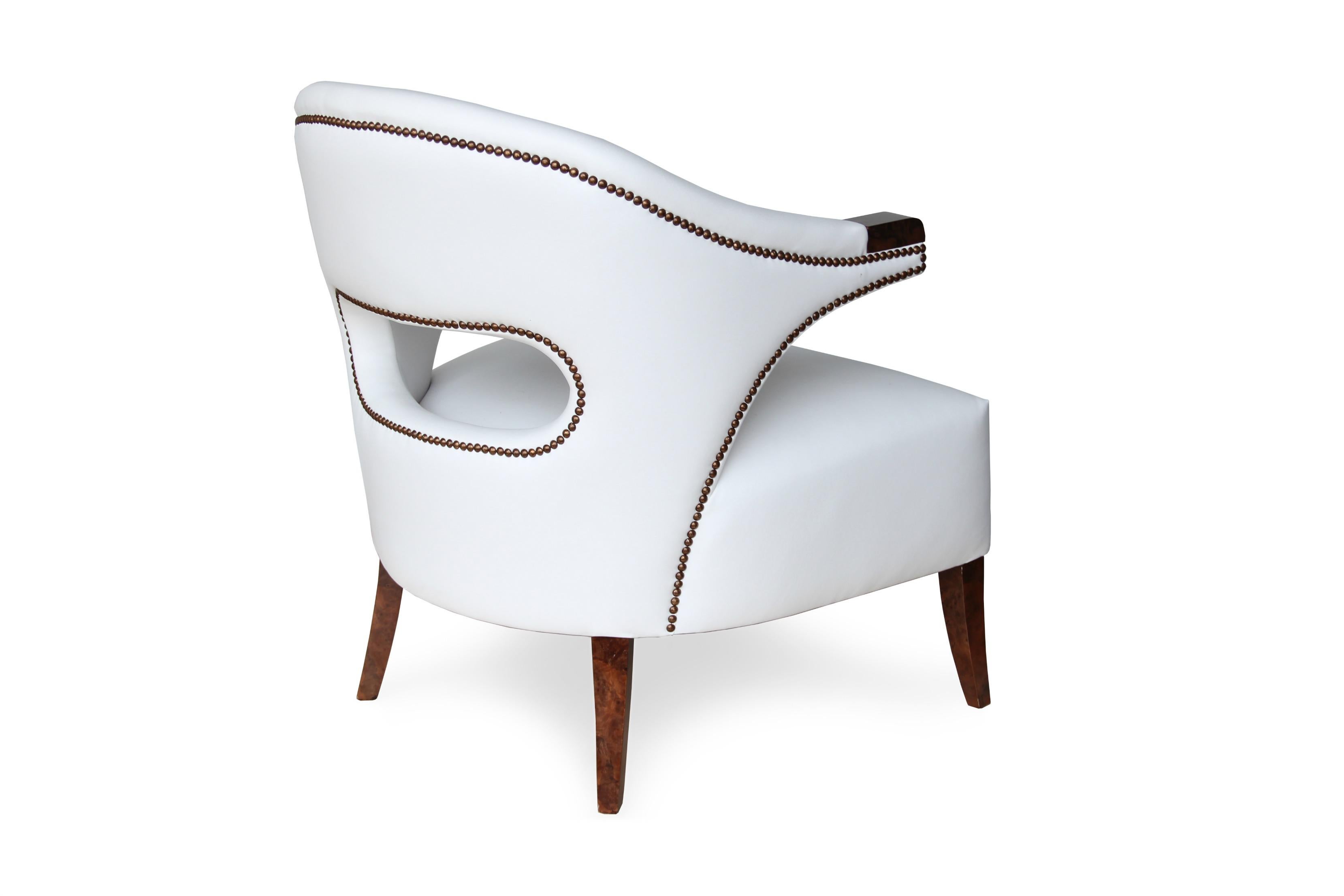 Modern Nanook Armchair in Faux Leather with Wood Detail For Sale