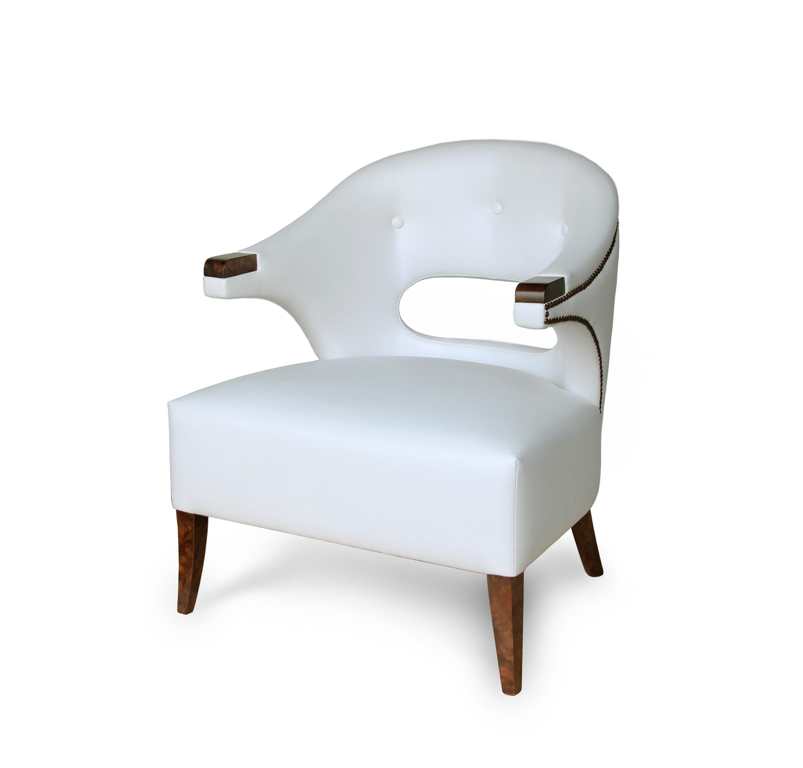 Portuguese Nanook Armchair in Faux Leather with Wood Detail For Sale