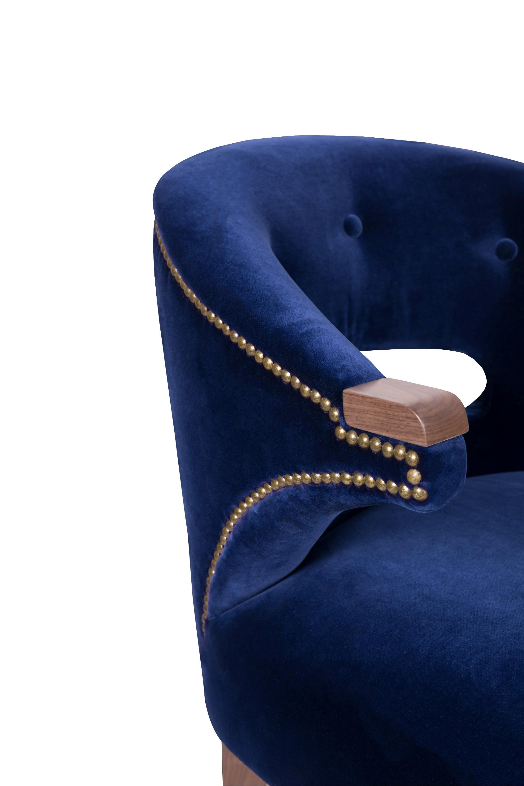 Contemporary Nanook Bar Chair in Cotton Velvet with Wood and Brass Detail For Sale