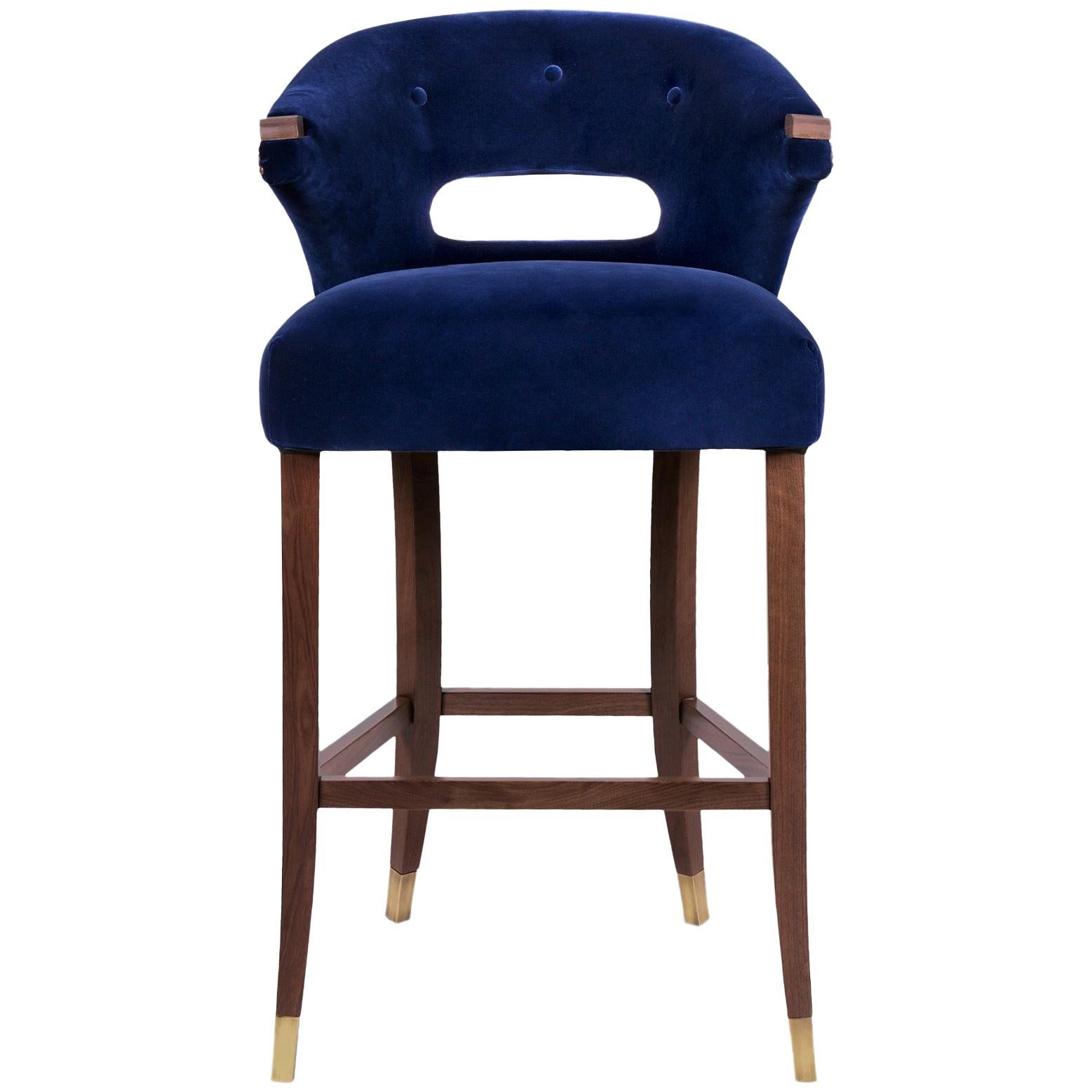 Nanook Bar Chair in Cotton Velvet with Wood and Brass Detail For Sale