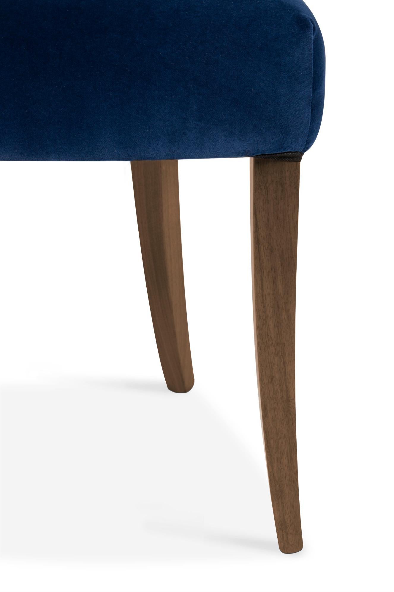 Nanook Dining Chair in Cotton Velvet with Wood Detail In New Condition For Sale In New York, NY