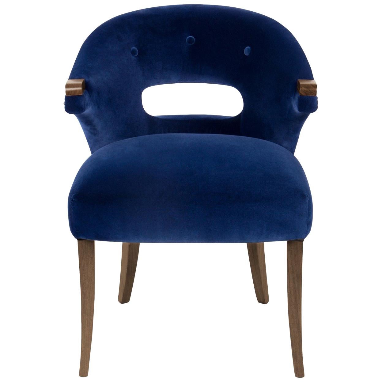 Nanook Dining Chair in Cotton Velvet with Wood Detail For Sale